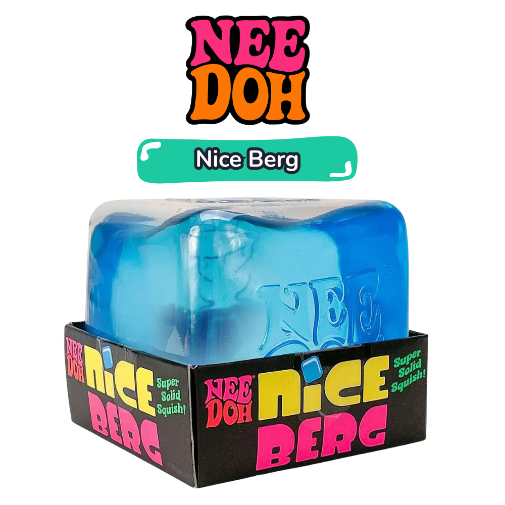 NeeDoh Nice Berg blue oversized squishy sensory fidget cube in packaging