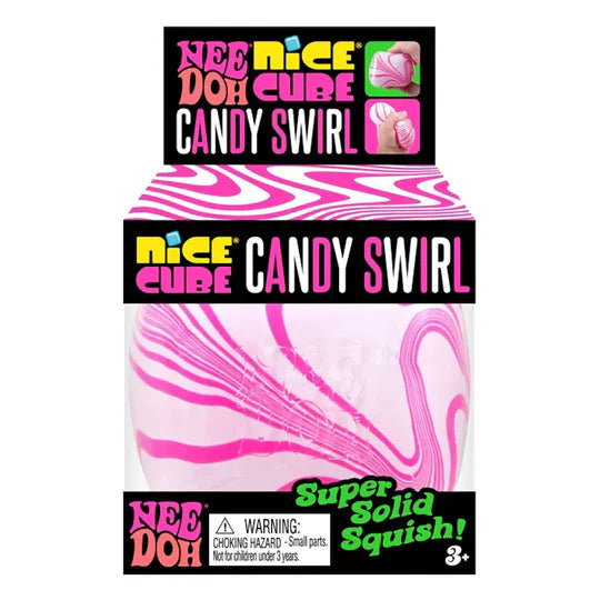 Nee Doh Nice Cube Candy Swirl pink marble squishy sensory toy in box packaging