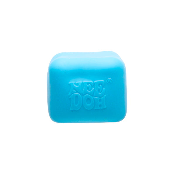 Blue Nee Doh Nice Cube Glow squish cube on white background