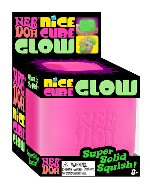 Nee Doh Nice Cube Glow pink variant in branded retail display box