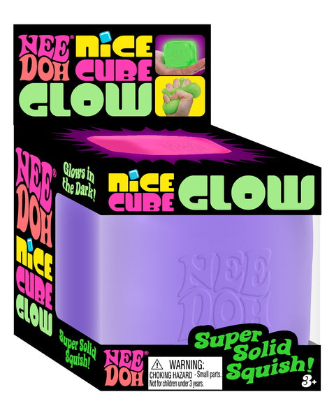 Nee Doh Nice Cube Glow purple variant in branded retail display box