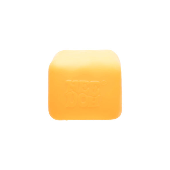 Yellow Nee Doh Nice Cube Glow squish cube on white background
