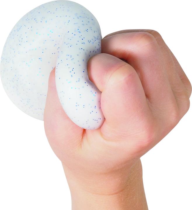 NeeDoh Snow Ball Crunch white speckled sensory squeeze ball in hand