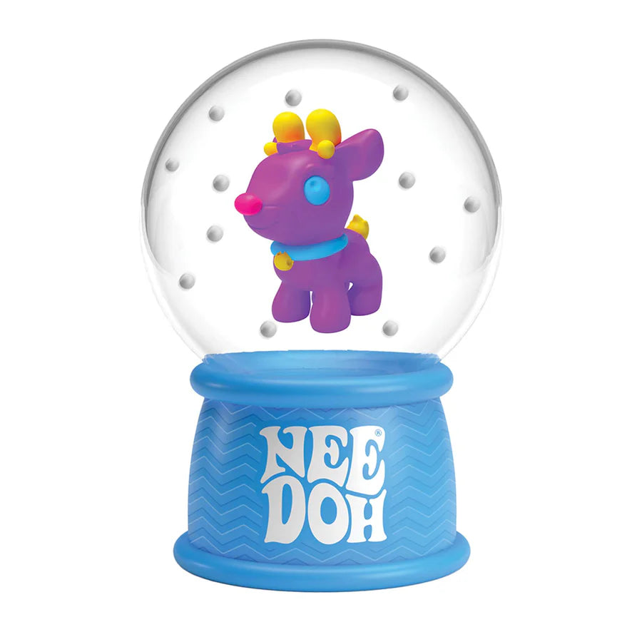 NeeDoh Snow Globe purple reindeer figure with blue branded squishy base on white background