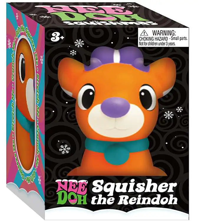 Nee Doh Squisher the Reindoh orange squishy reindeer toy in box packaging