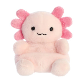 Palm Pals Ax Axolotl mini plush with soft pink body and bright pink feathery gills