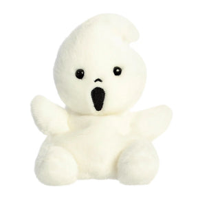Palm Pals Boo Ghost plush, a small palm-sized stuffed ghost with a soft white body, two small wing-like arms raised out to the sides, and a wide open black embroidered mouth