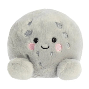 Palm Pals Celene Moon plush in soft grey with embroidered silver crater spots and pink blushed cheeks