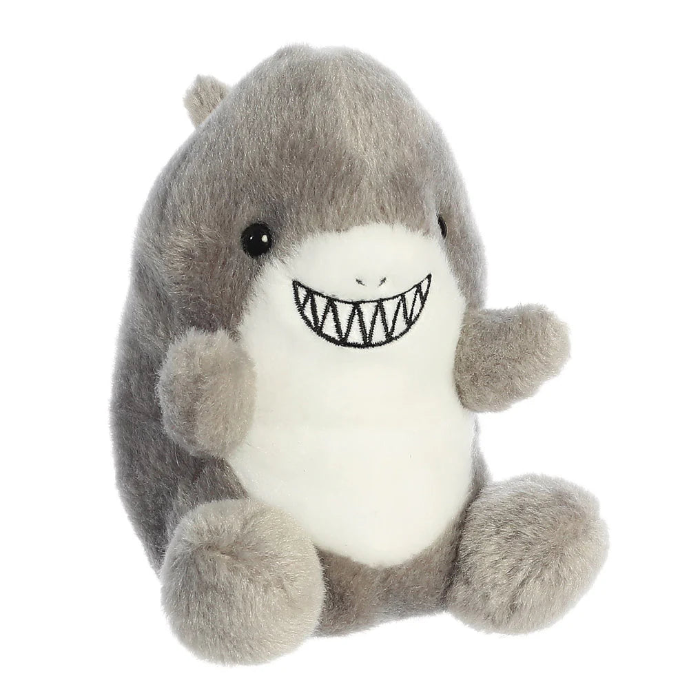 Palm Pals Chomps Shark mini plush with grey body and embroidered toothy grin