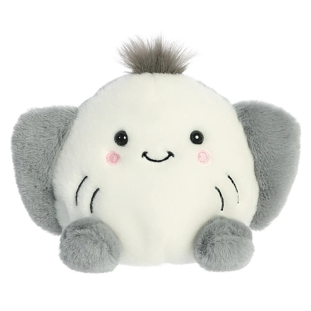 Palm Pals Flapjack Stingray mini plush with white body, grey fins and fluffy hair tuft