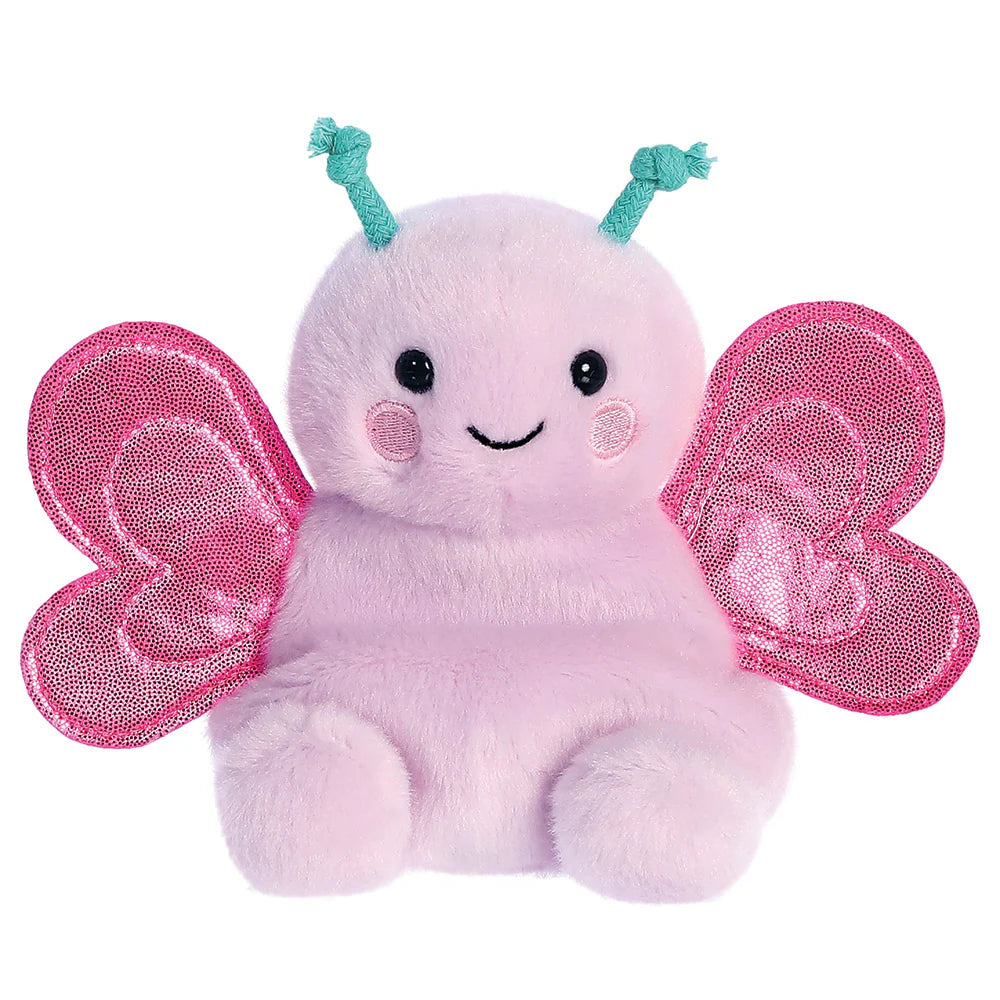 Palm Pals lilac petunia butterfly plush with hot pink sequin wings and teal knotted antennae