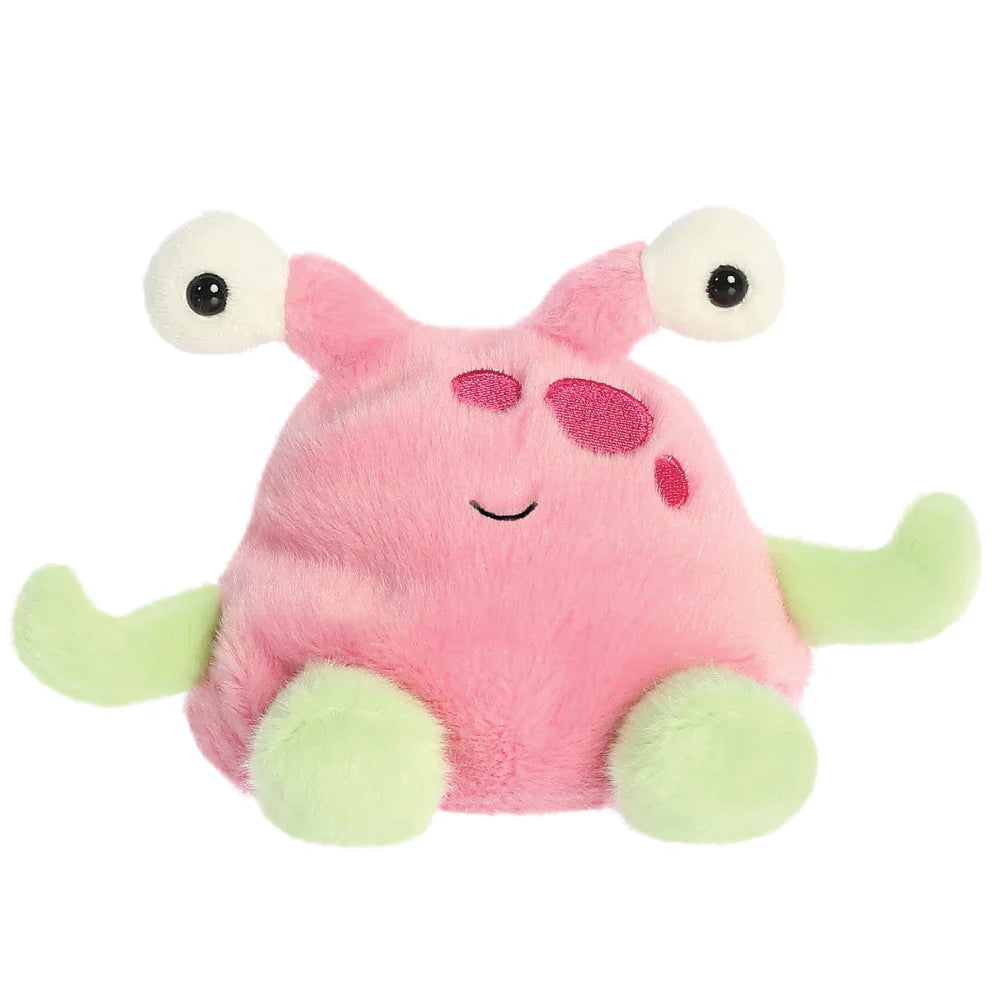 Palm Pals Silly Alien plush in pink with protruding white stalked eyes, green limbs and pink spot markings