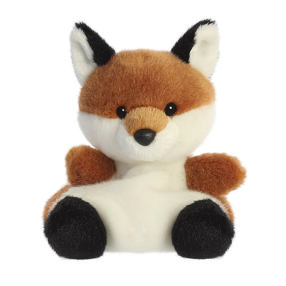 Palm Pals sly fox plush in classic orange and white fur with black ear tips and black paws