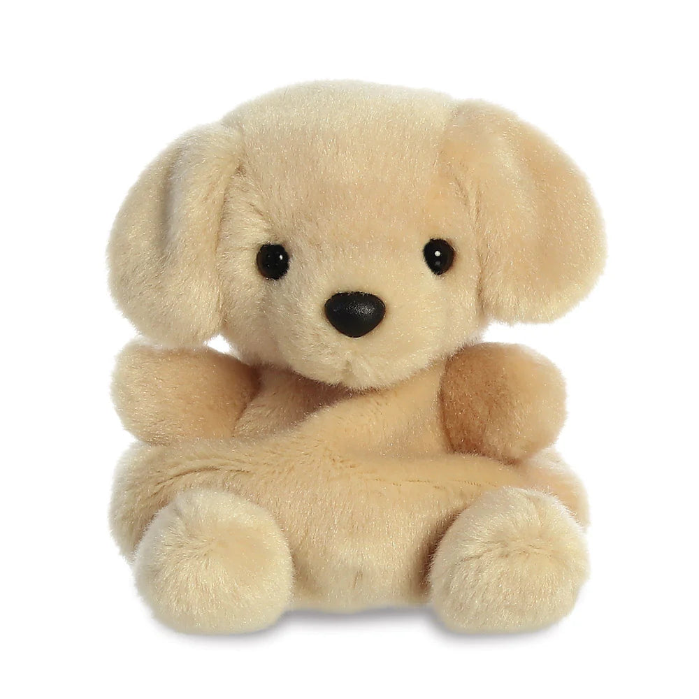 Palm Pals Sunny Lab plush, a small palm-sized stuffed golden Labrador with warm honey-toned fur, floppy rounded ears, and a black button nose