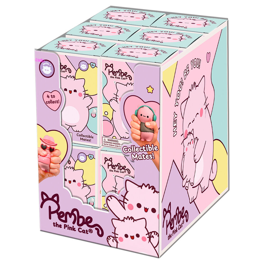 Pembe the Pink Cat Collectible Mates squishy figures, blind box display, sensory fidget toy