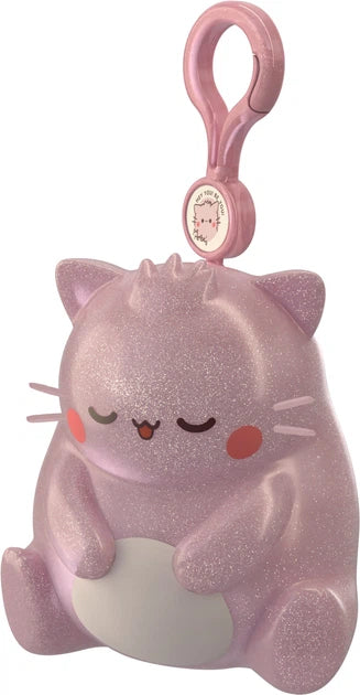 Pembe the Pink Cat stretchy clip-on plush figure, glitter pink sensory fidget toy