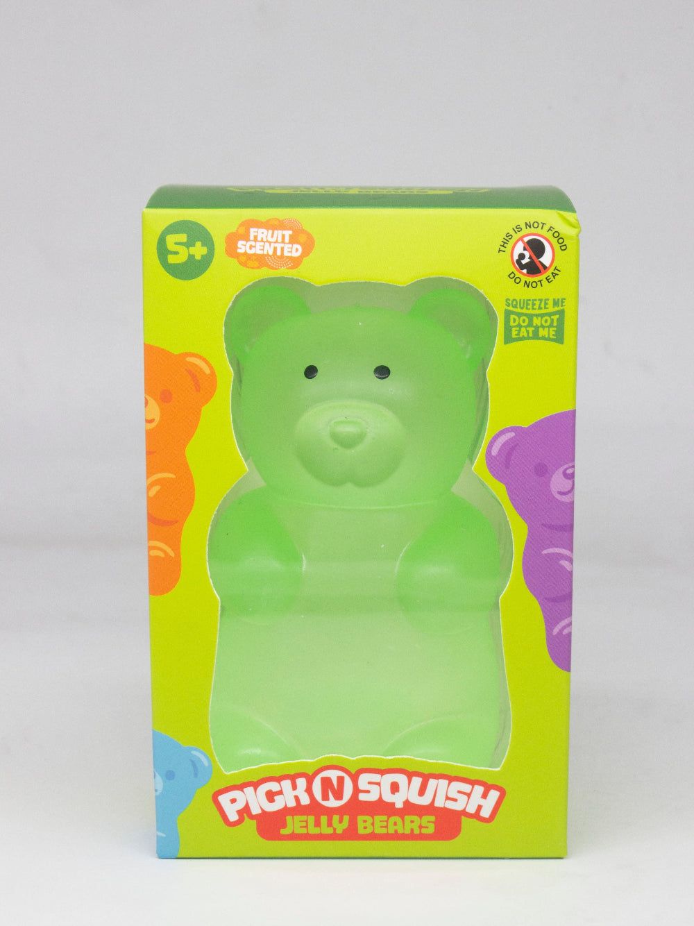 Green Pick N Squish Jelly Bears fruit-scented gummy bear squishy in windowed box
