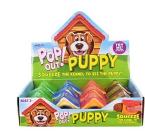 Pop Out Puppy squeeze kennel sensory fidget toy display, assorted colours