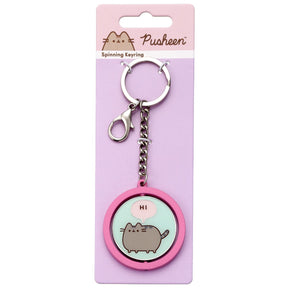 Official Pusheen Hi Bye Spinning Keyring on backing card, pink mint green