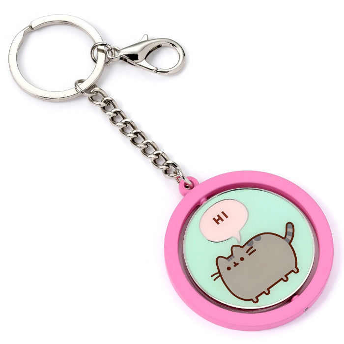 Official Pusheen Hi Bye Spinning Keyring, Hi side straight-on, pink frame