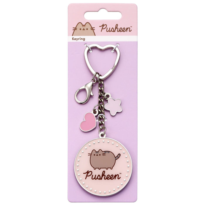 Official Pusheen the Cat Pink Name Keyring with mini charms on backing card