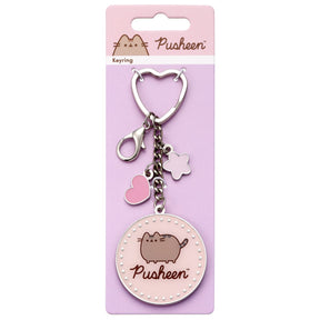 Official Pusheen the Cat Pink Name Keyring with mini charms on backing card