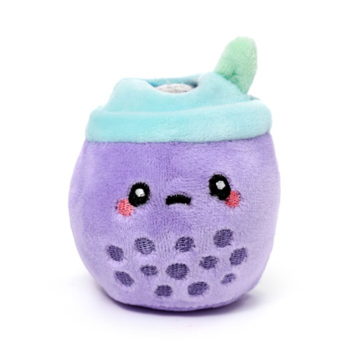 Queasy Squeezies Foodiemals bubble tea plush squeezy toy, purple kawaii design