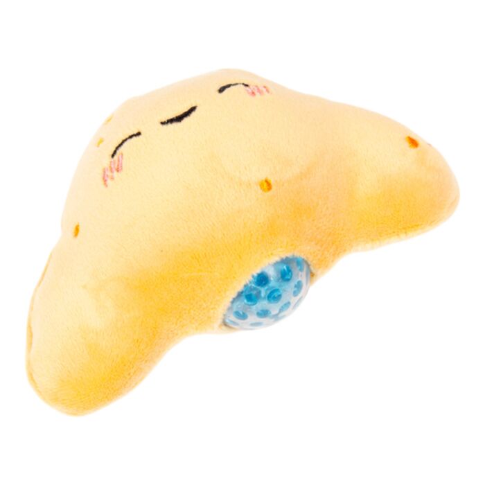 Queasy Squeezies Foodiemals croissant plush side view, blue bead ball