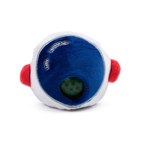White and blue astronaut helmet Queasy Squeezie solo shot showing blue visor face and red ear details