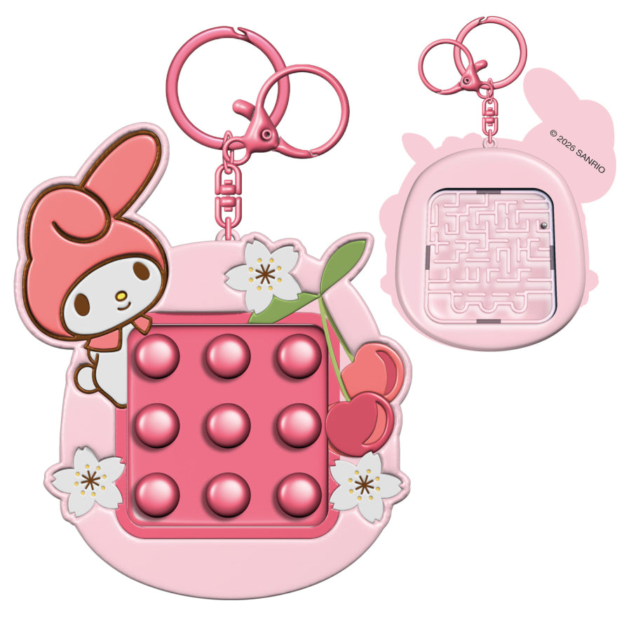 Sanrio My Melody pink bubble wrap fidget keychain with maze reverse, kawaii sensory toy
