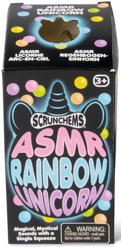 Scrunchems ASMR Rainbow Unicorn box packaging magical mystical sounds bead squishy fidget toy.