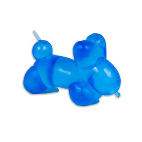 Bright blue Scrunchems Sugar Balloon Dog squishy toy isolated on white background