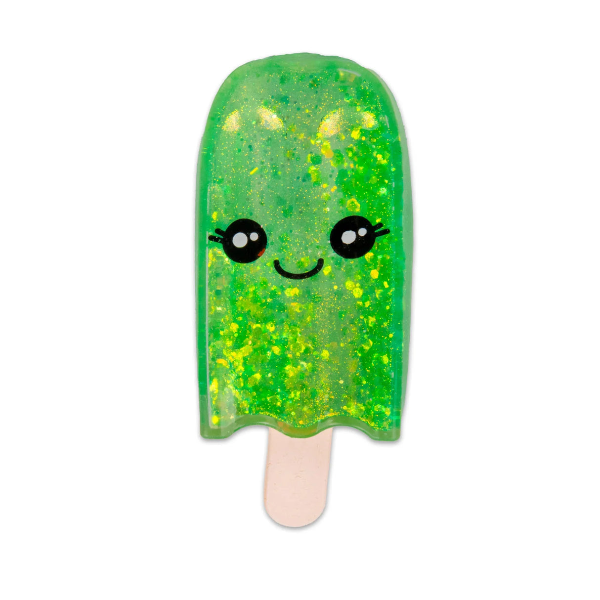 Green glitter Scrunchems Sugar Ice Lolly squishy with kawaii face isolated on white background