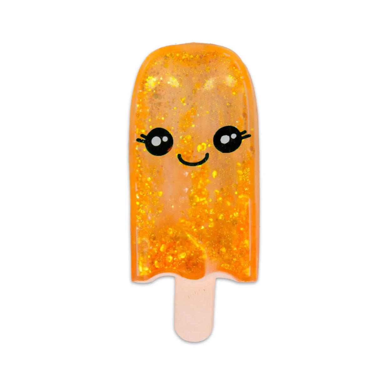 Orange glitter Scrunchems Sugar Ice Lolly squishy with kawaii face isolated on white background