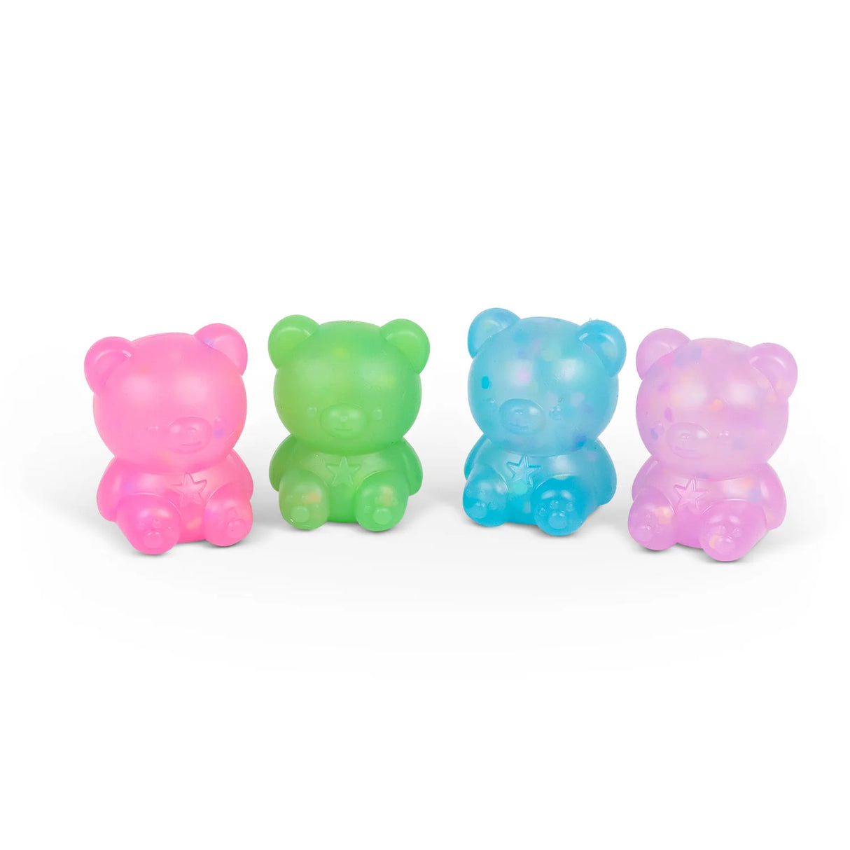 All four Kind Heart Squish Bears in pink, green, blue and purple lined up together
