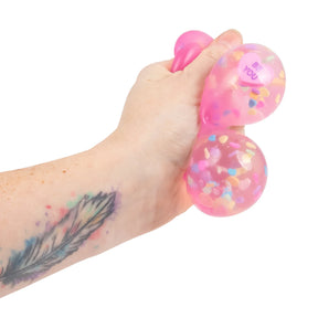 Pink Scrunchems Kind Heart Squish Bear being squeezed to reveal confetti fill and Be You heart message