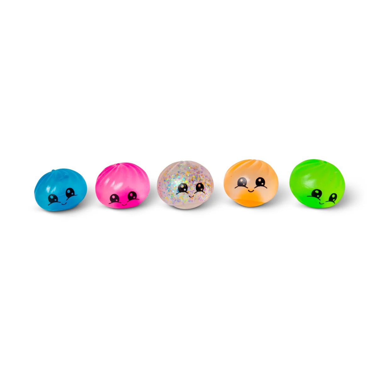 Scrunchems Mini Sugar Dumpling kawaii squishies in blue pink glitter orange green