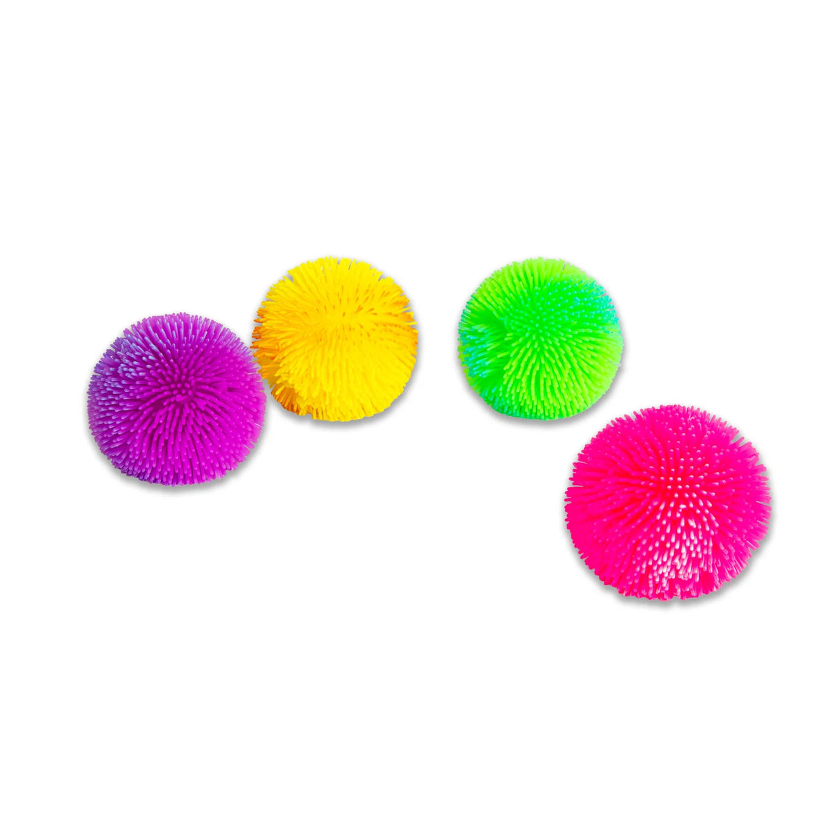 Four Scrunchems Ombre Sensory Sugar Ball puffer toys arranged in purple, yellow, green and pink