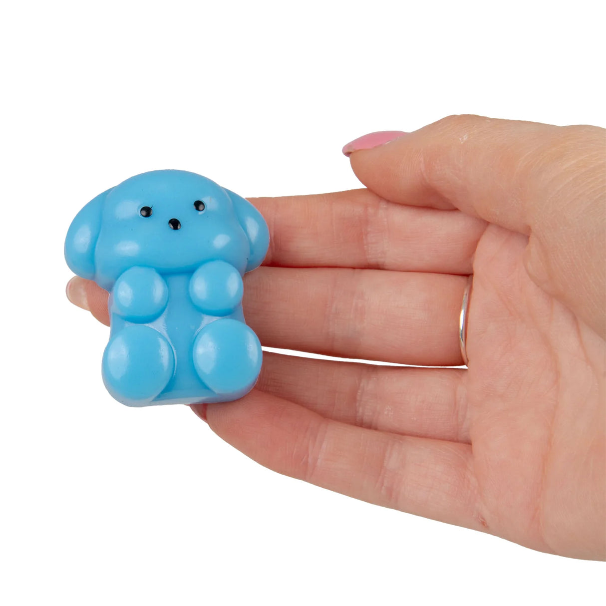 Scrunchems Sticky Squishy Rainbow Mystery blue dog squishy fidget toy in hand