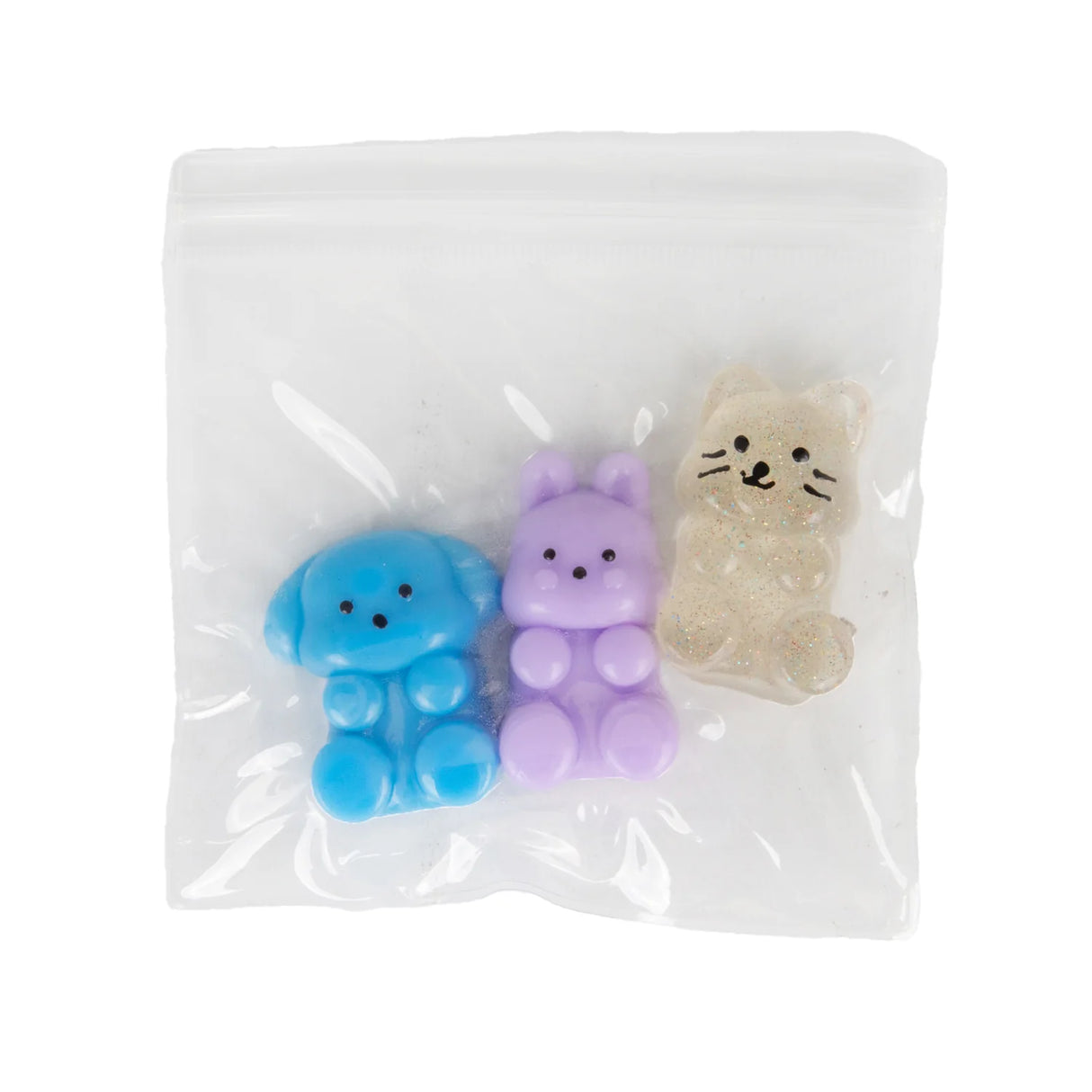 Scrunchems Sticky Squishy Rainbow Mystery 3-pack with blue purple glitter squishies