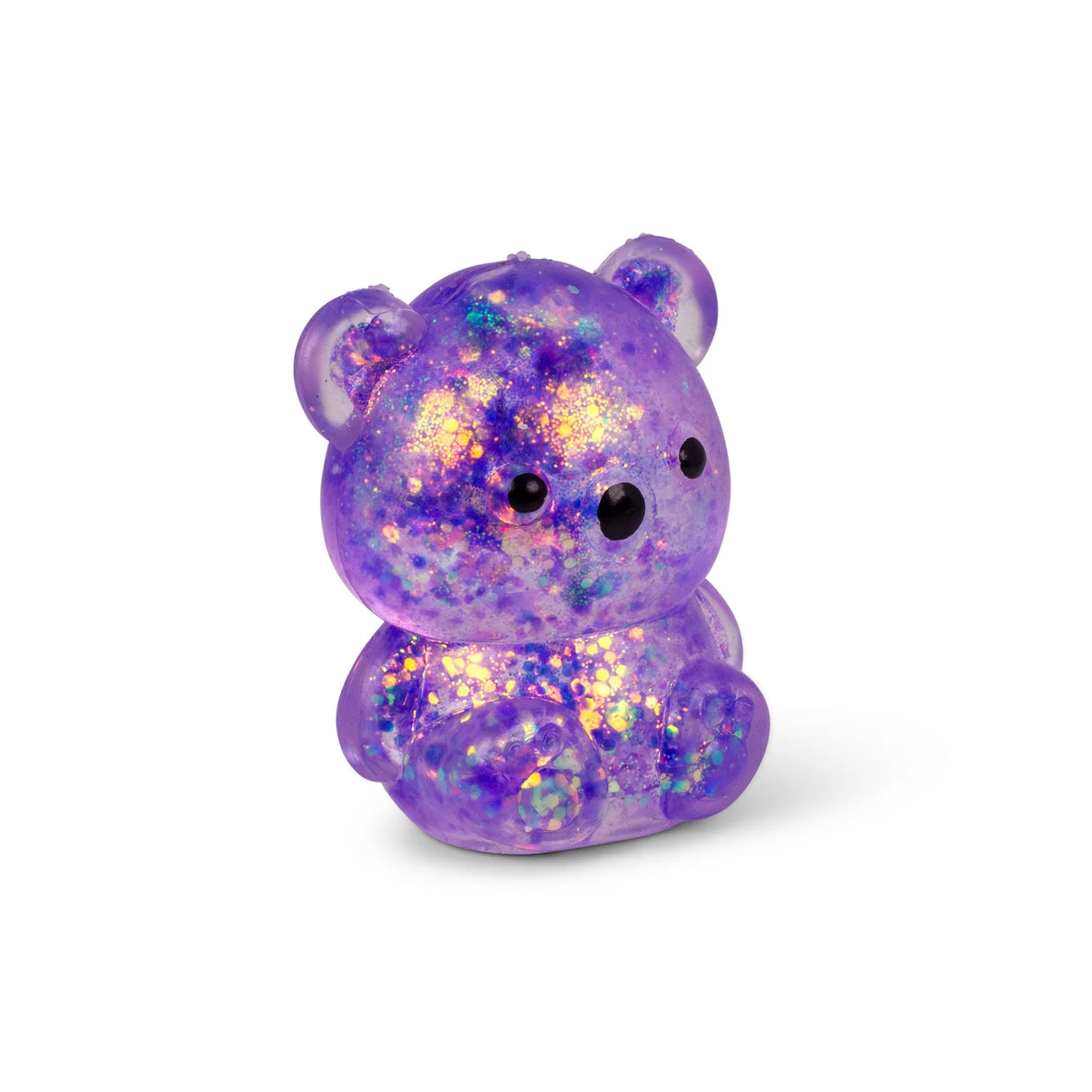 Purple holographic glitter Scrunchems Sugar Squishy Bear with kawaii face isolated on white background