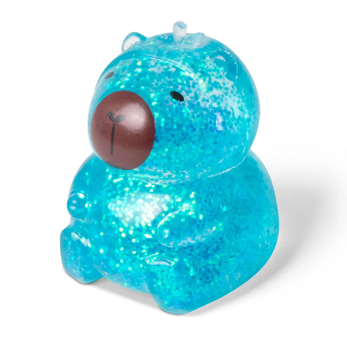 Teal blue glitter Scrunchems Sugar Capybara squishy toy isolated on white background