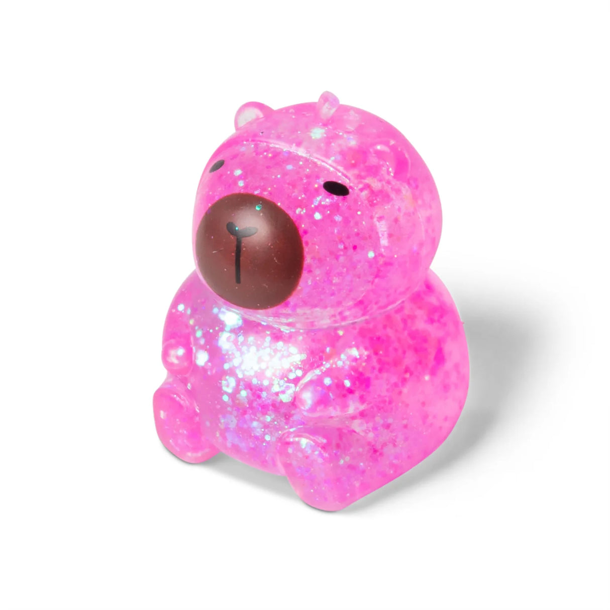 Hot pink glitter Scrunchems Sugar Capybara squishy toy isolated on white background