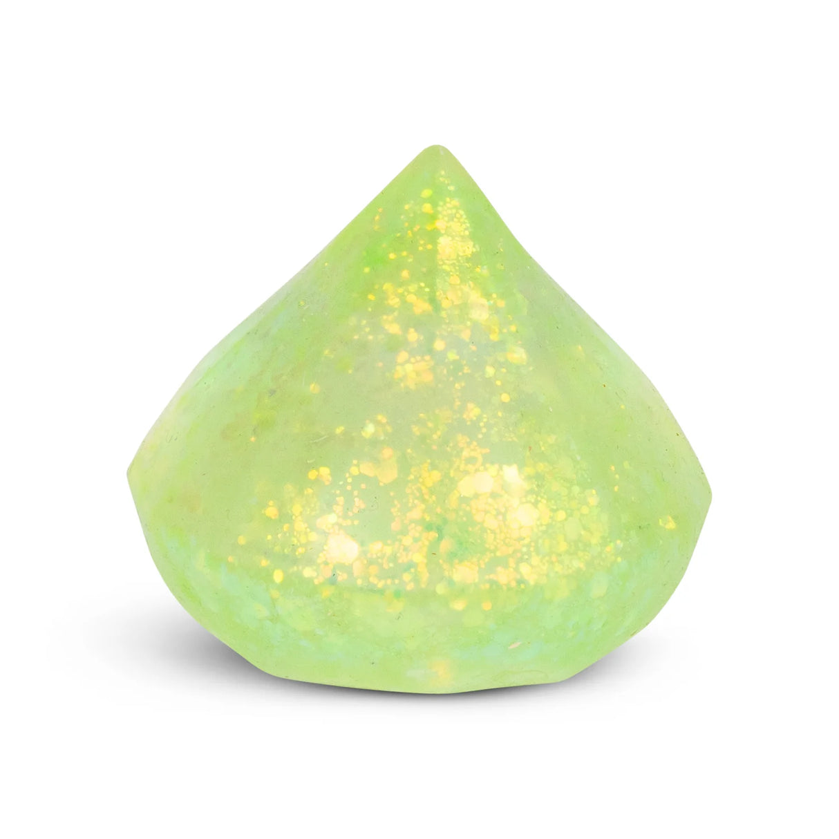 Lime green glitter Scrunchems Sugar Diamond squishy in diamond shape isolated on white background