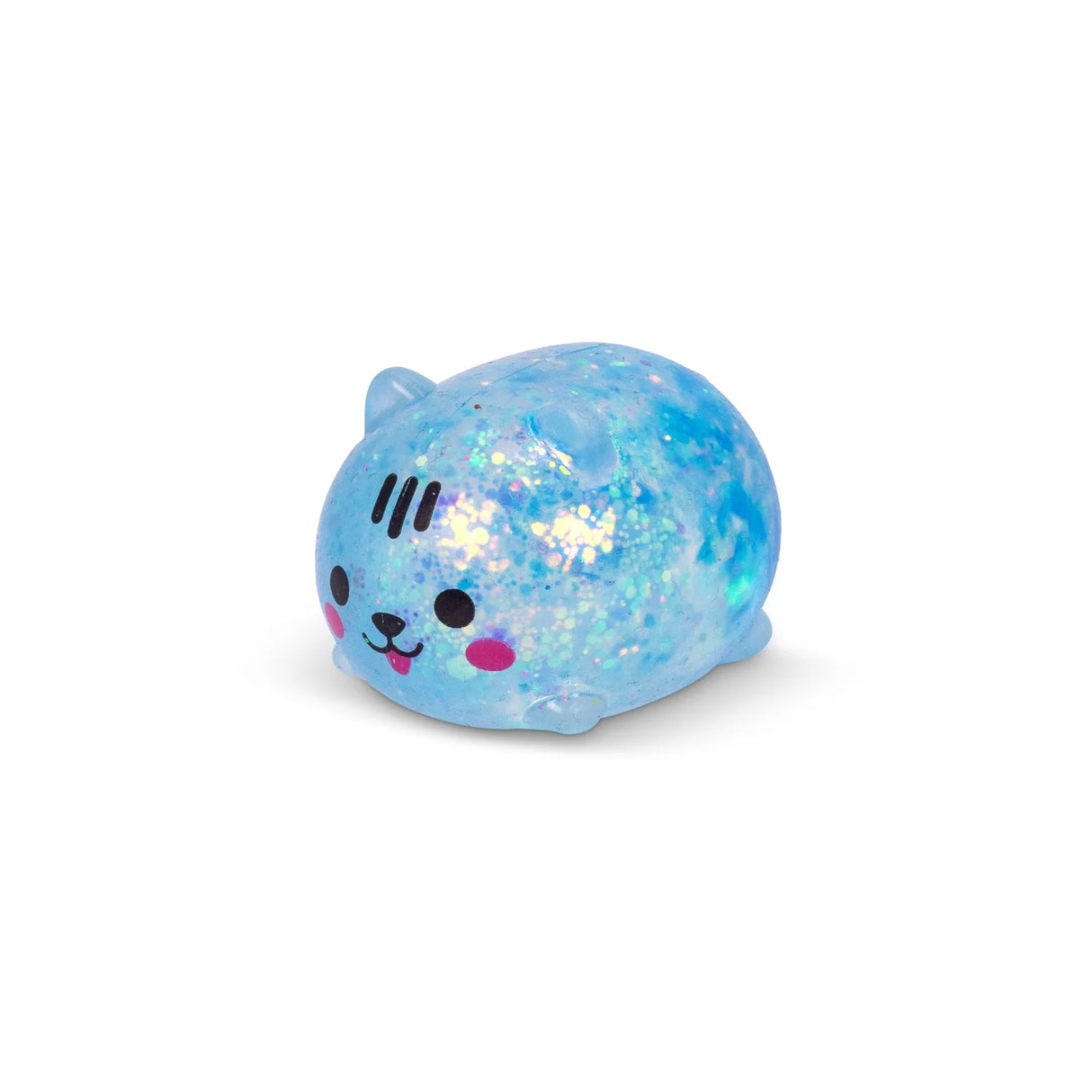 Blue holographic glitter Scrunchems Sugar Squishy Kitty with kawaii face isolated on white background