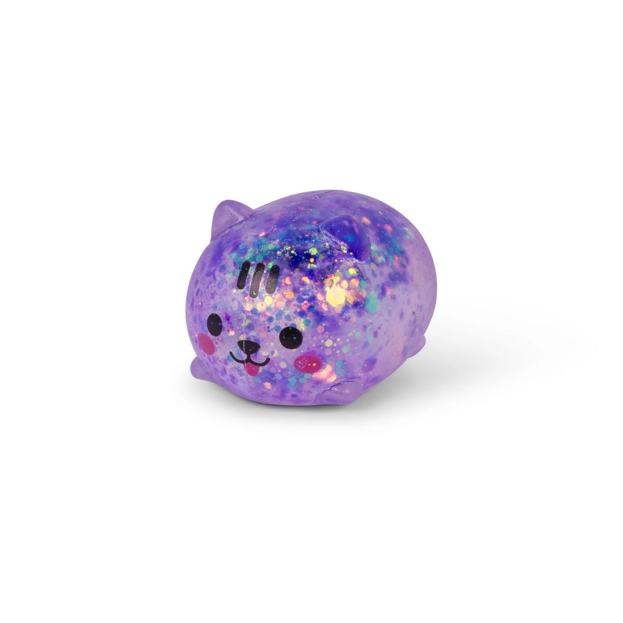 Purple holographic glitter Scrunchems Sugar Squishy Kitty with kawaii face isolated on white background