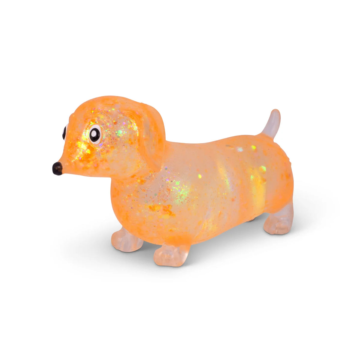 Orange glitter Scrunchems Sugar Sausage Dog stretchy sensory fidget toy
