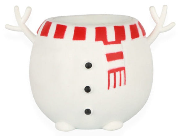 White pop-up snowman squishy decompression toy with red striped scarf and antlers