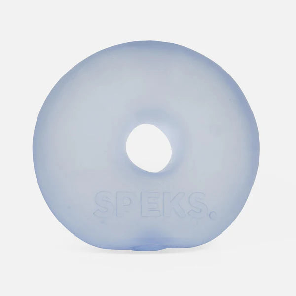 Periwinkle blue translucent Speks Gump Jumbo Loop memory gel stress toy on white background