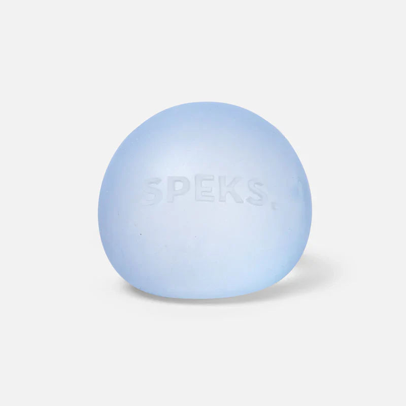 Single pale blue Speks Gump Original memory gel stress ball on a white background